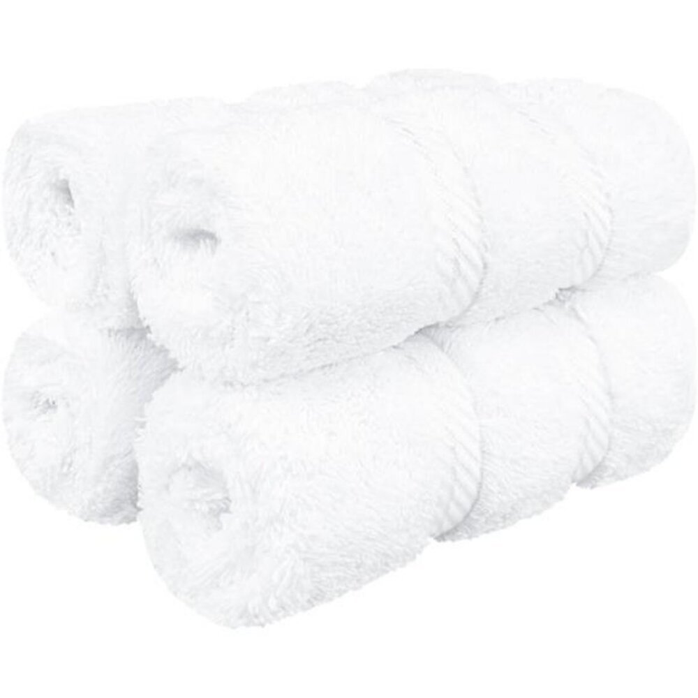 White Cotton Washcloth Set 4 Pack 13x13 Soft Face Body Towels Bathroom Rags